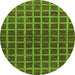 Round Machine Washable Checkered Green Modern Area Rugs, wshabs1384grn