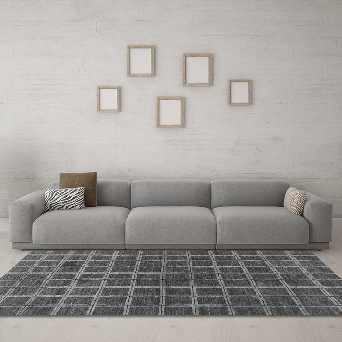 Machine Washable Checkered Gray Modern Rug in a Living Room,, wshabs1384gry