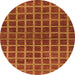 Round Abstract Red Checkered Rug, abs1384