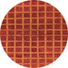 Round Machine Washable Checkered Orange Modern Area Rugs, wshabs1384org