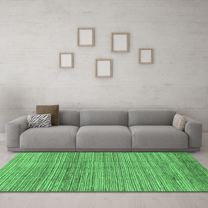 Machine Washable Abstract Emerald Green Modern Area Rugs in a Living Room,, wshabs1385emgrn