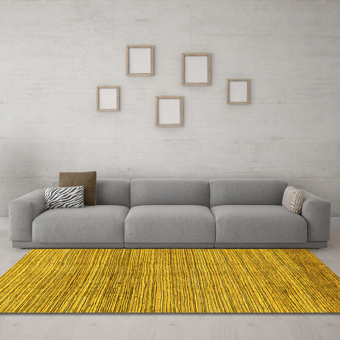 Machine Washable Abstract Yellow Modern Rug in a Living Room, wshabs1385yw
