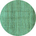 Round Abstract Turquoise Modern Rug, abs1385turq