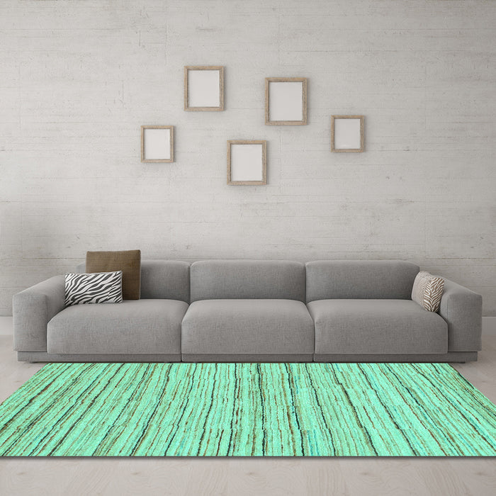 Machine Washable Abstract Turquoise Modern Area Rugs in a Living Room,, wshabs1386turq