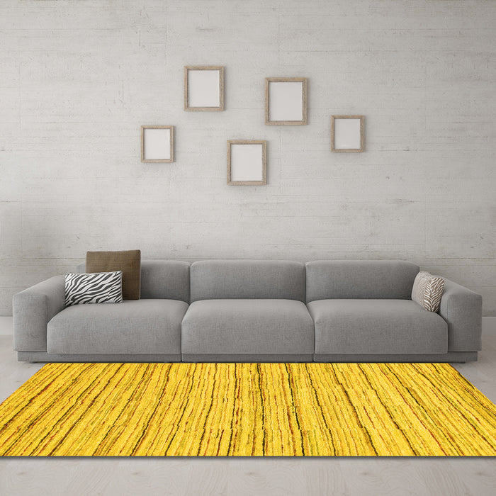 Machine Washable Abstract Yellow Modern Rug in a Living Room, wshabs1386yw