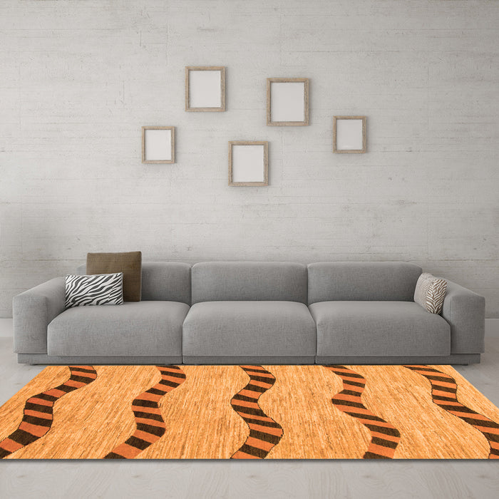 Machine Washable Abstract Orange Modern Area Rugs in a Living Room, wshabs1387org