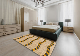 Abstract Light Brown Modern Rug in a Bedroom, abs1387