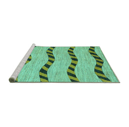 Sideview of Machine Washable Abstract Turquoise Modern Area Rugs, wshabs1387turq