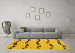 Machine Washable Abstract Yellow Modern Rug in a Living Room, wshabs1387yw
