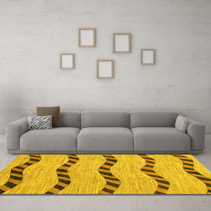 Machine Washable Abstract Yellow Modern Rug in a Living Room, wshabs1387yw