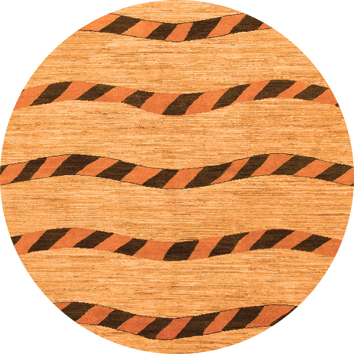 Round Machine Washable Abstract Orange Modern Area Rugs, wshabs1387org