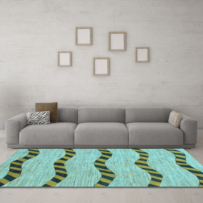 Machine Washable Abstract Light Blue Modern Rug in a Living Room, wshabs1387lblu