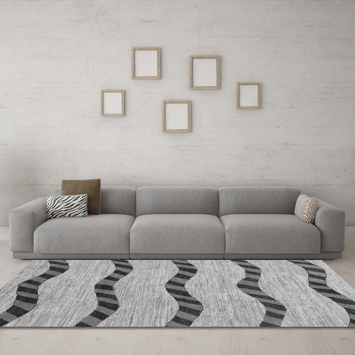Machine Washable Abstract Gray Modern Rug in a Living Room,, wshabs1387gry
