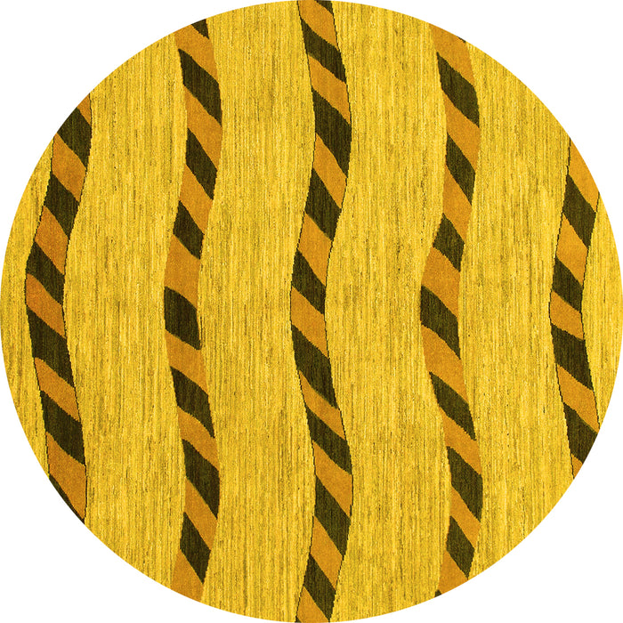 Round Machine Washable Abstract Yellow Modern Rug, wshabs1387yw