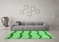 Machine Washable Abstract Emerald Green Modern Rug, wshabs1387emgrn