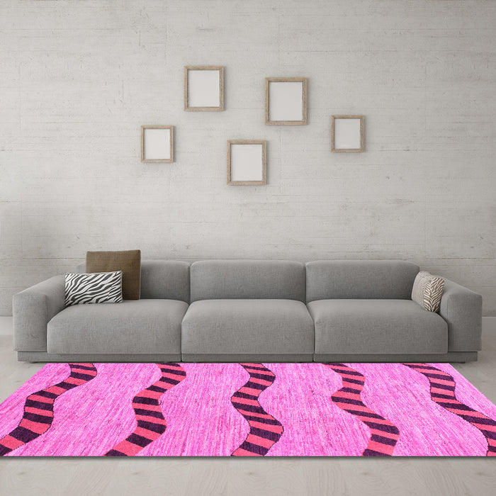 Machine Washable Abstract Pink Modern Rug in a Living Room, wshabs1387pnk