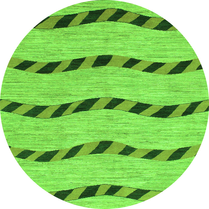 Round Machine Washable Abstract Green Modern Area Rugs, wshabs1387grn