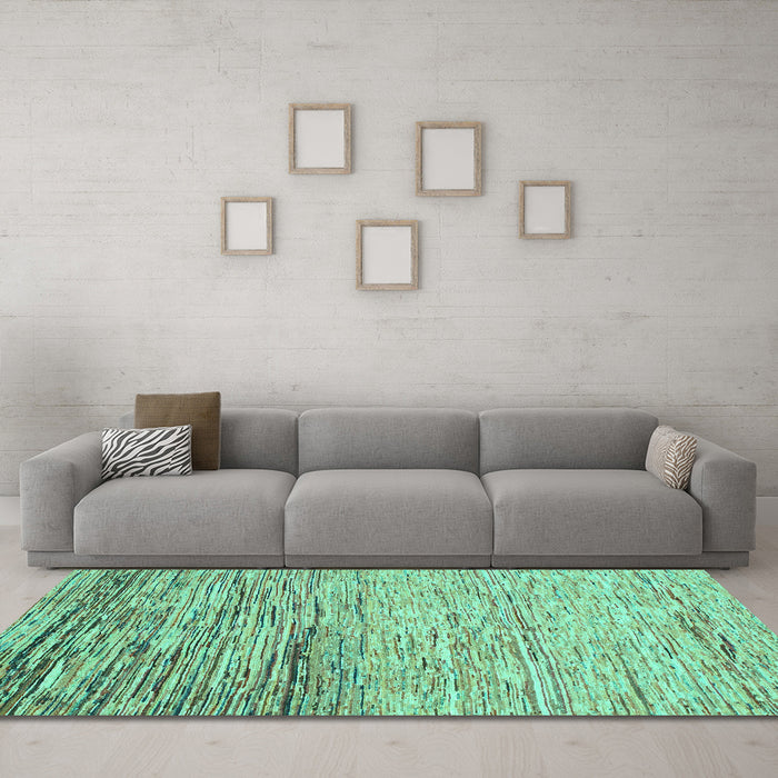 Machine Washable Abstract Turquoise Modern Area Rugs in a Living Room,, wshabs1388turq