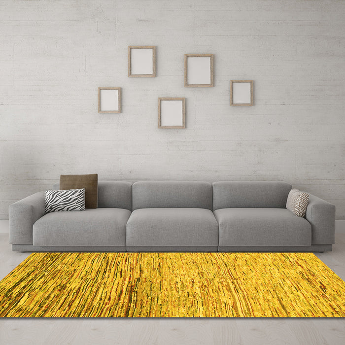 Machine Washable Abstract Yellow Modern Rug in a Living Room, wshabs1388yw