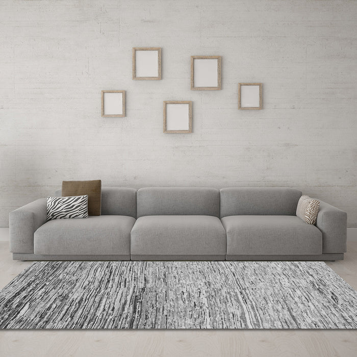 Machine Washable Abstract Gray Modern Rug in a Living Room,, wshabs1388gry