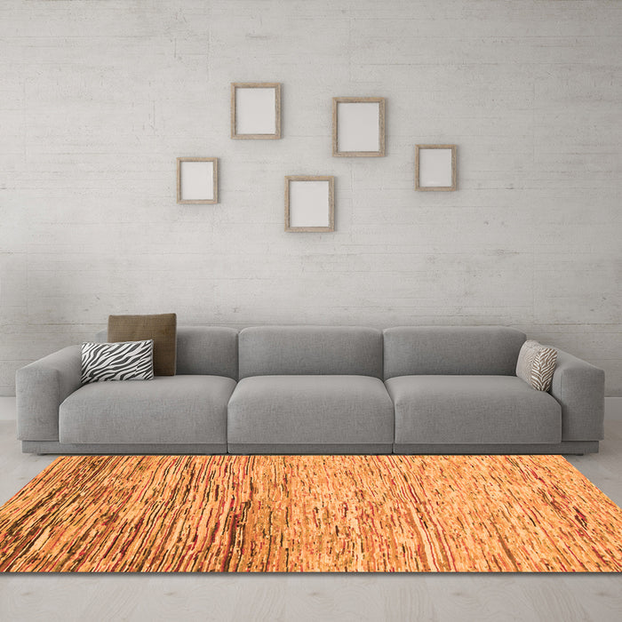 Machine Washable Abstract Orange Modern Area Rugs in a Living Room, wshabs1388org