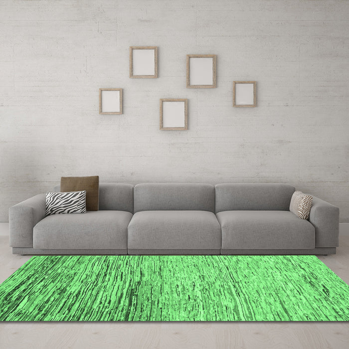 Machine Washable Abstract Emerald Green Modern Area Rugs in a Living Room,, wshabs1388emgrn