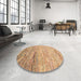 Round Machine Washable Abstract Chocolate Brown Rug in a Office, wshabs1388