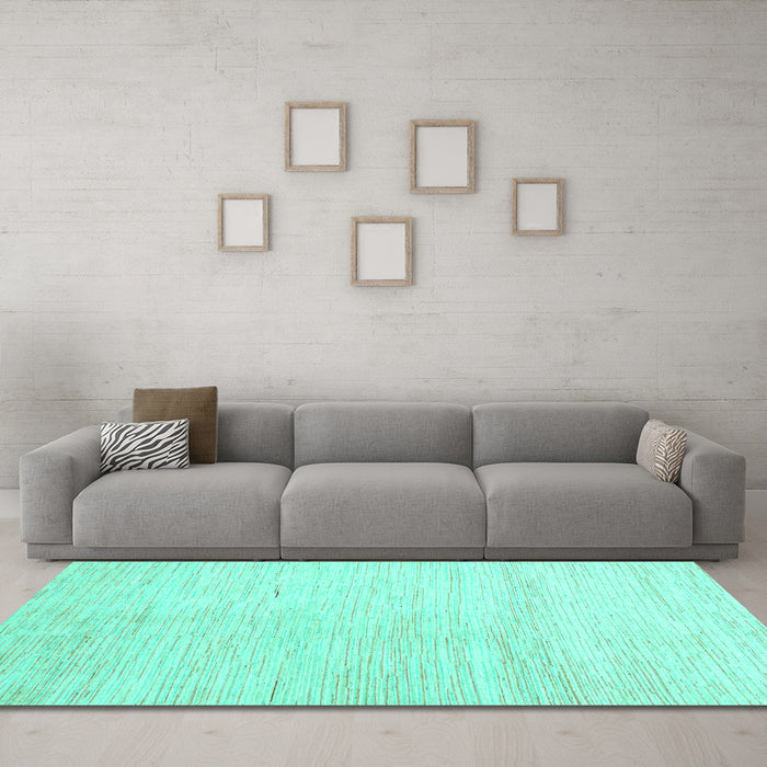 Machine Washable Solid Turquoise Modern Area Rugs in a Living Room,, wshabs1389turq