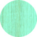 Round Machine Washable Solid Turquoise Modern Area Rugs, wshabs1390turq