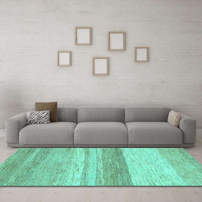 Machine Washable Abstract Turquoise Modern Area Rugs in a Living Room,, wshabs1391turq
