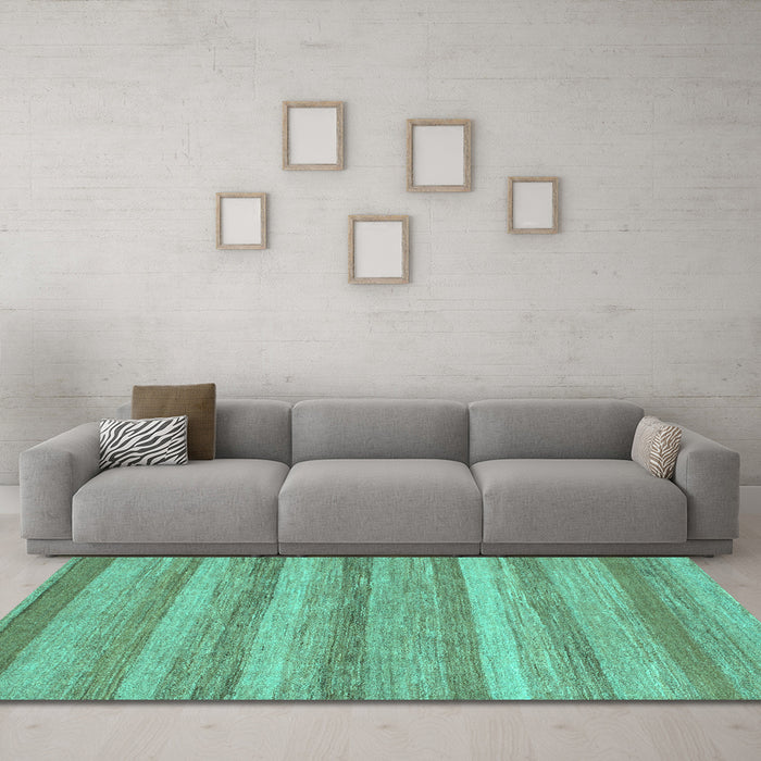 Machine Washable Abstract Turquoise Modern Area Rugs in a Living Room,, wshabs1392turq