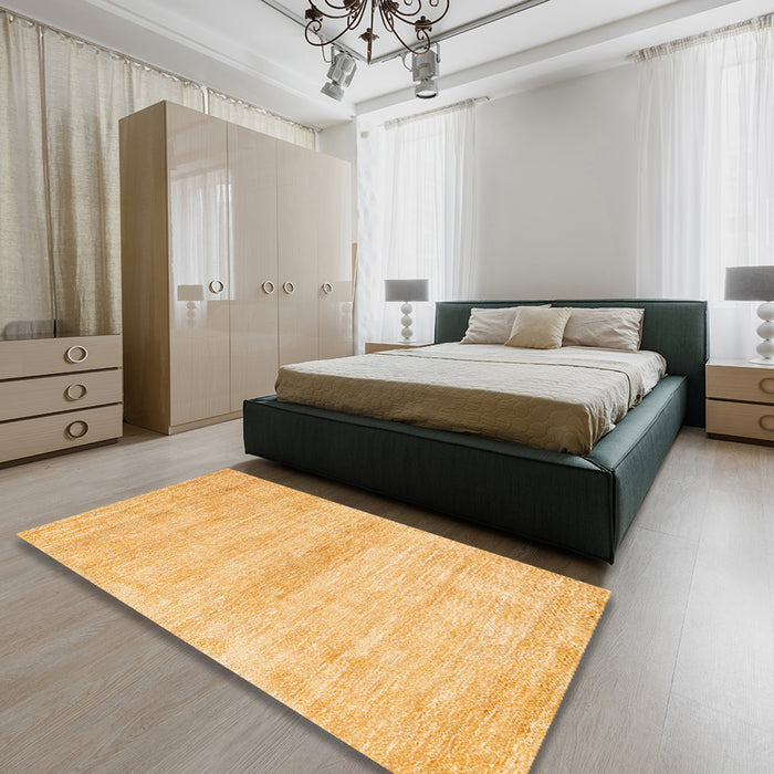 Abstract Chrome Gold Yellow Modern Rug in a Bedroom, abs1393