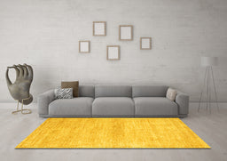 Machine Washable Abstract Yellow Modern Rug in a Living Room, wshabs1393yw