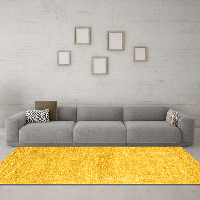 Machine Washable Abstract Yellow Modern Rug in a Living Room, wshabs1393yw