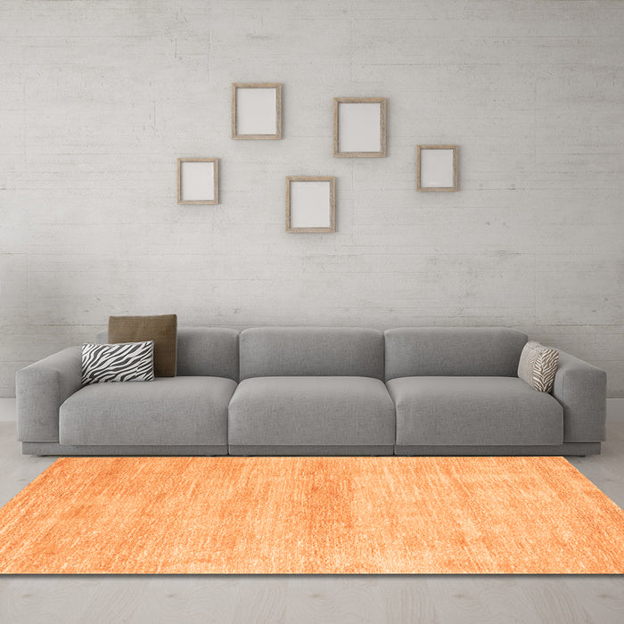 Machine Washable Abstract Orange Modern Area Rugs in a Living Room, wshabs1393org
