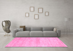 Machine Washable Abstract Pink Modern Rug in a Living Room, wshabs1393pnk