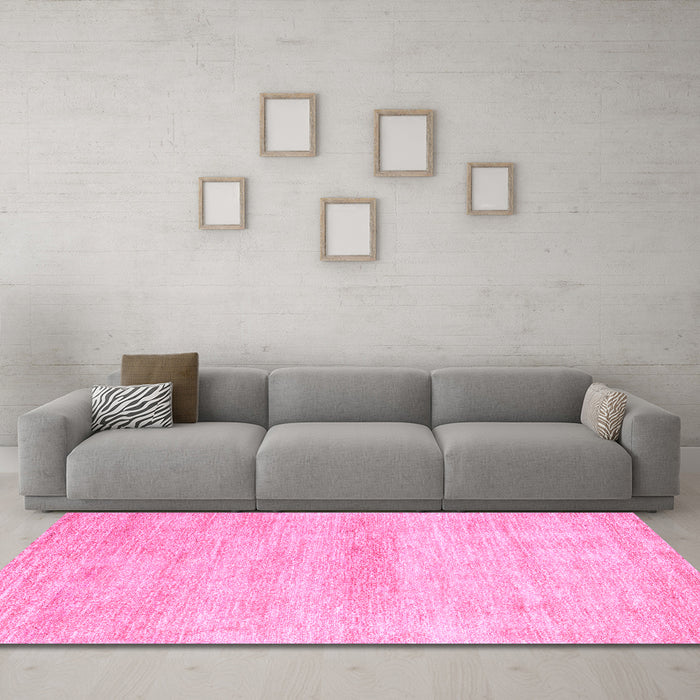 Machine Washable Abstract Pink Modern Rug in a Living Room, wshabs1393pnk