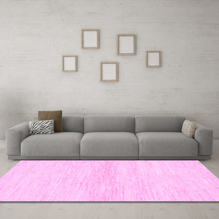 Machine Washable Solid Pink Modern Rug in a Living Room, wshabs1394pnk