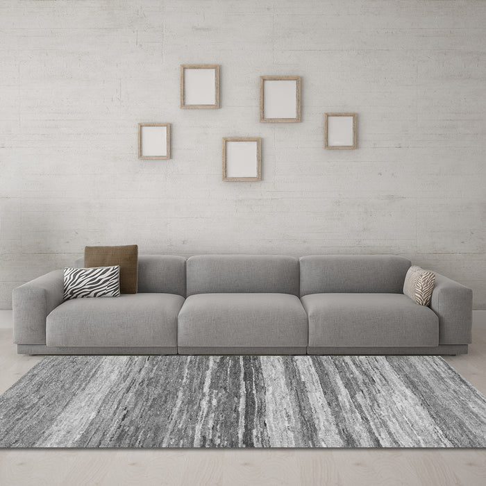 Machine Washable Abstract Gray Modern Rug in a Living Room,, wshabs1395gry