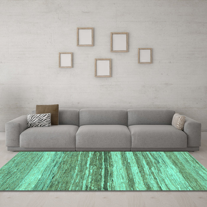 Machine Washable Abstract Turquoise Modern Area Rugs in a Living Room,, wshabs1395turq