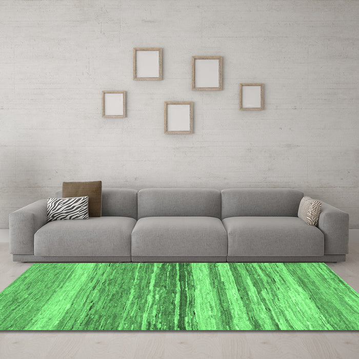 Machine Washable Abstract Emerald Green Modern Area Rugs in a Living Room,, wshabs1395emgrn