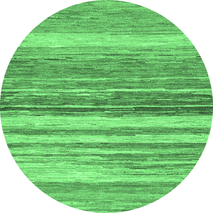 Round Machine Washable Abstract Emerald Green Modern Area Rugs, wshabs1395emgrn