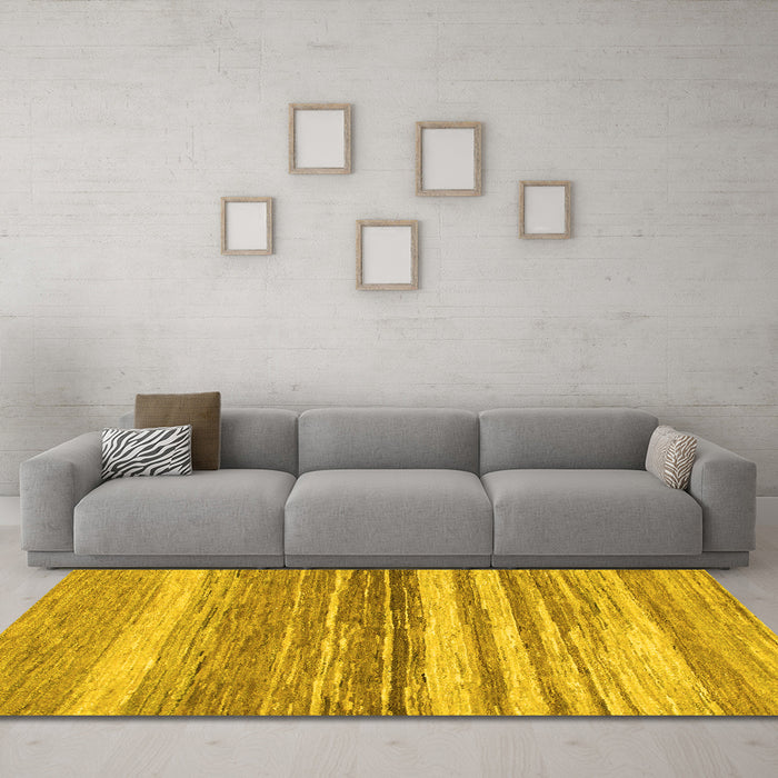 Machine Washable Abstract Yellow Modern Rug in a Living Room, wshabs1395yw