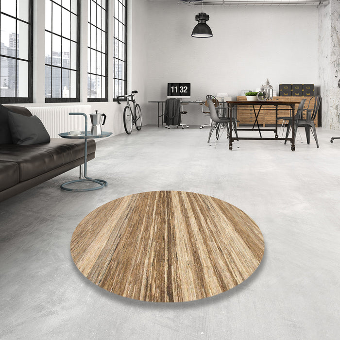Round Machine Washable Abstract Sandy Brown Rug in a Office, wshabs1395