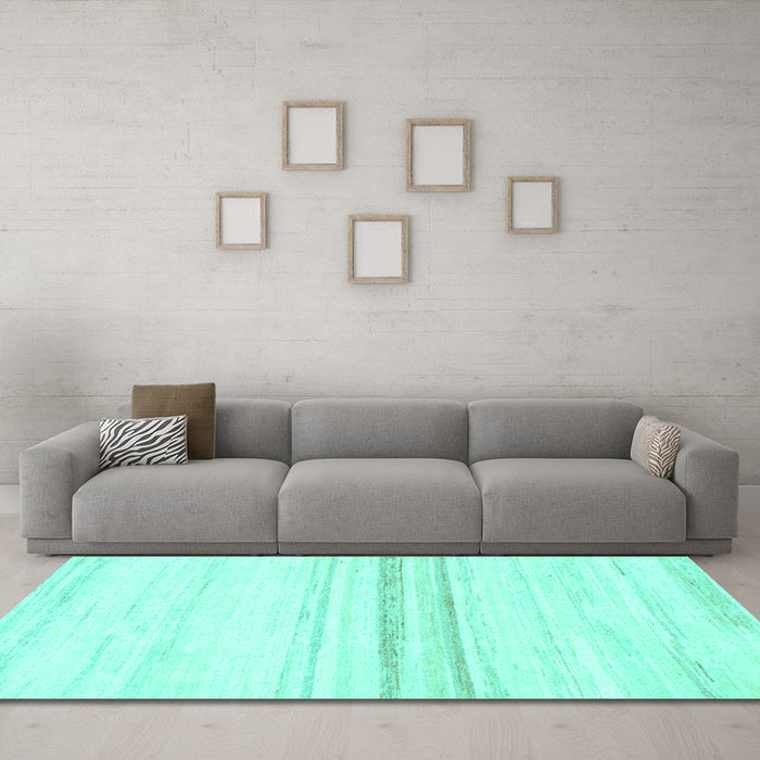 Machine Washable Solid Turquoise Modern Area Rugs in a Living Room,, wshabs1396turq