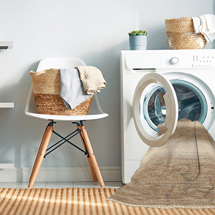 Machine Washable Abstract Pastel Orange Rug in a Washing Machine, wshabs1397