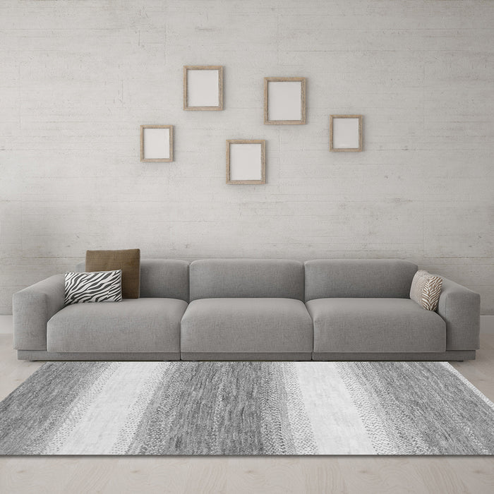 Machine Washable Abstract Gray Modern Rug in a Living Room,, wshabs1397gry