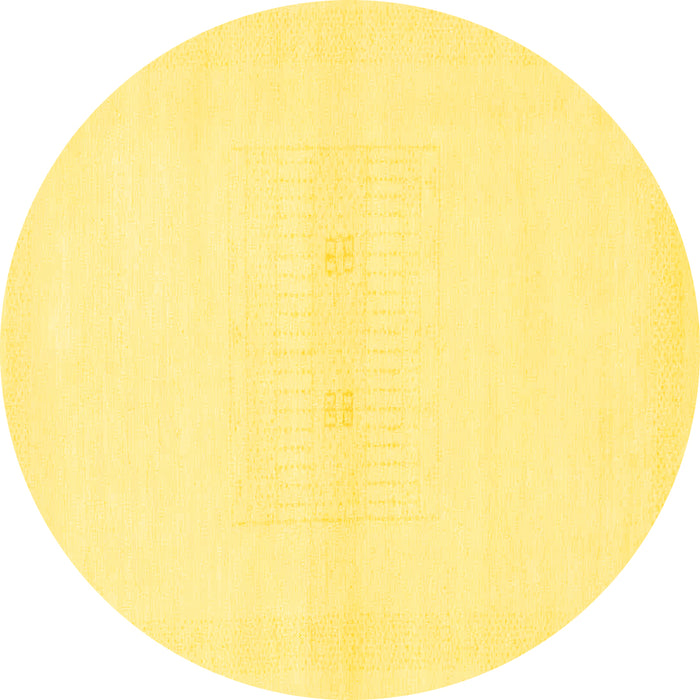 Round Machine Washable Solid Yellow Modern Rug, wshabs1398yw