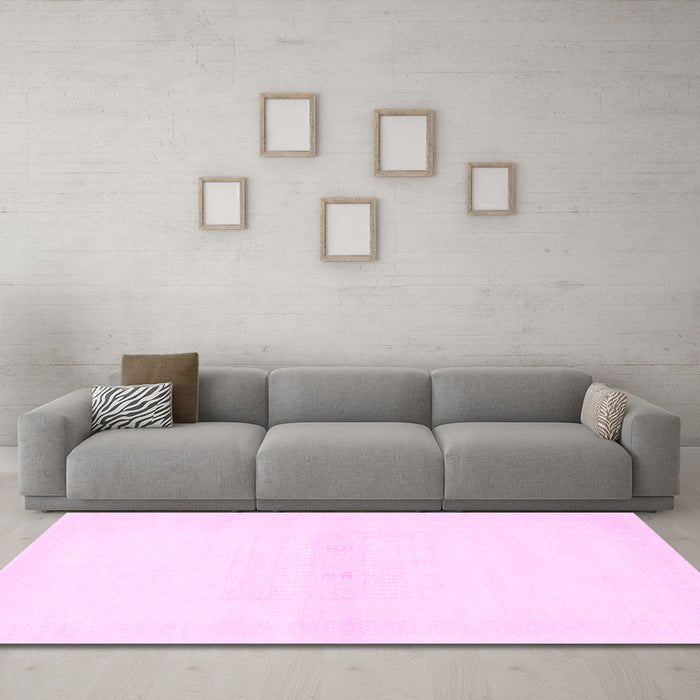 Machine Washable Solid Pink Modern Rug in a Living Room, wshabs1398pnk