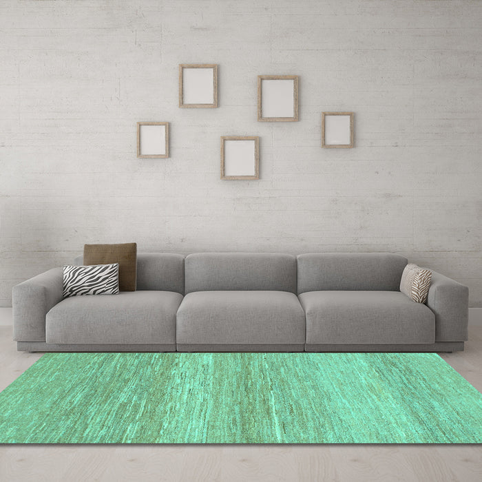Machine Washable Abstract Turquoise Modern Area Rugs in a Living Room,, wshabs1399turq